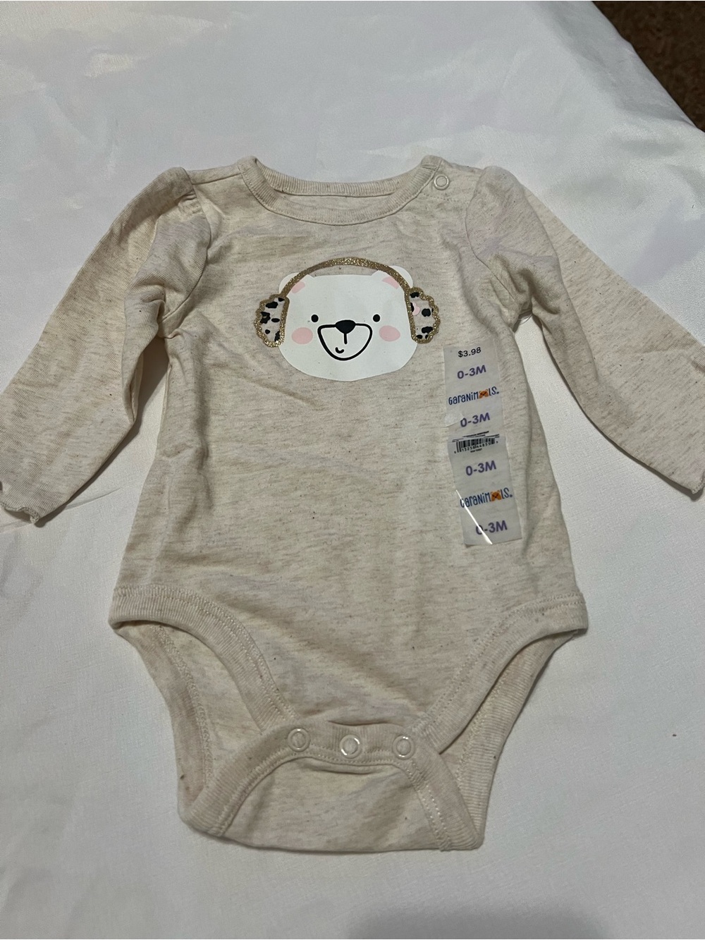 Garanimals Cream Bear Ear Long-Sleeve Baby One-Piece